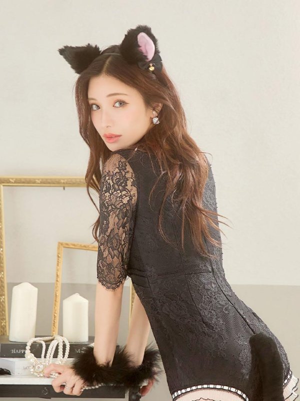 画像12: 【SALE!!】【即日発送】【ハロウィン】 ブラックレースキャット/オールインワン/黒猫 【コスプレ5点セット】【S-Lサイズ】[OF01] (12)
