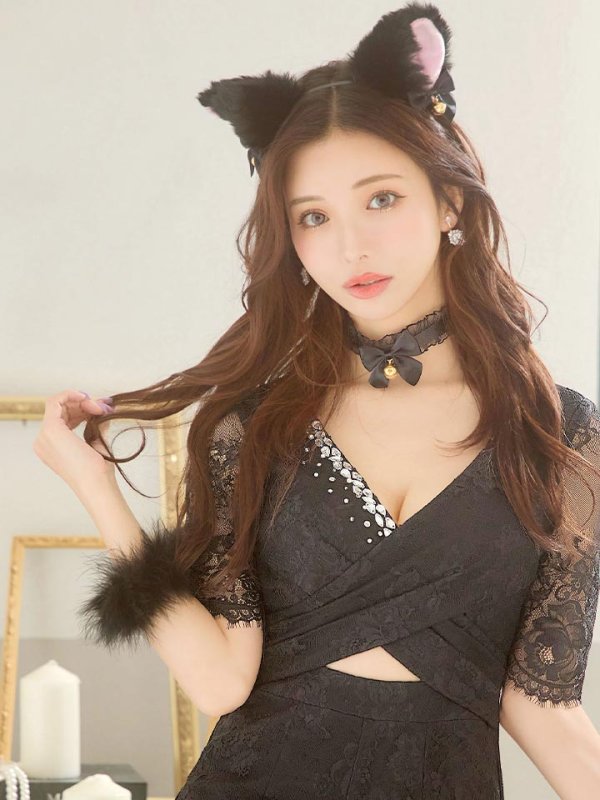 画像14: 【SALE!!】【即日発送】【ハロウィン】 ブラックレースキャット/オールインワン/黒猫 【コスプレ5点セット】【S-Lサイズ】[OF01] (14)
