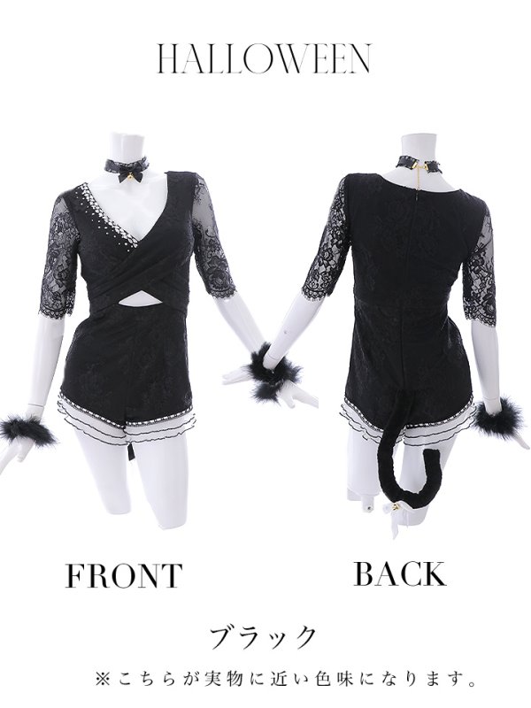 画像18: 【SALE!!】【即日発送】【ハロウィン】 ブラックレースキャット/オールインワン/黒猫 【コスプレ5点セット】【S-Lサイズ】[OF01] (18)