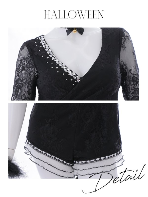 画像19: 【SALE!!】【即日発送】【ハロウィン】 ブラックレースキャット/オールインワン/黒猫 【コスプレ5点セット】【S-Lサイズ】[OF01] (19)