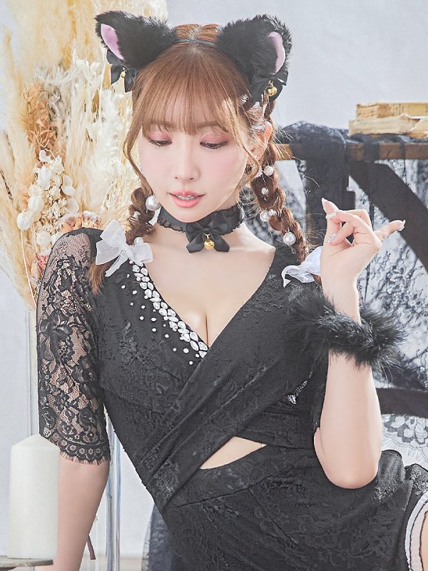 画像16: 【SALE!!】【即日発送】【ハロウィン】 ブラックレースキャット/オールインワン/黒猫 【コスプレ5点セット】【S-Lサイズ】[OF01] (16)