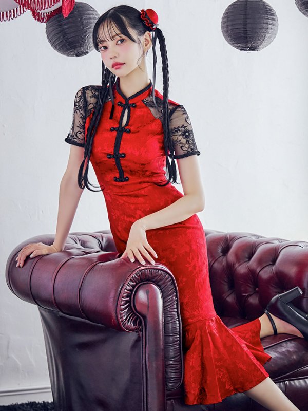 画像2: 【SALE!!】【即日発送】【ハロウィン】 マーメイドレースチャイナ 【コスプレ2点セット】【S-Lサイズ/3カラー】(SE01YN)[OF01] (2)