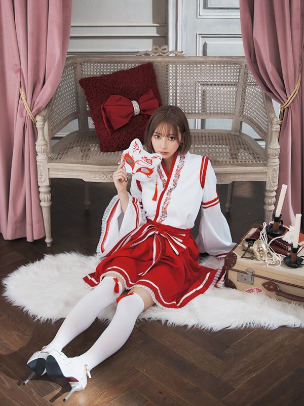 画像7: 【SALE!!】【即日発送】【ハロウィン】巫女【コスプレ4点セット】 【S-Lサイズ/1カラー】[OF01] (7)