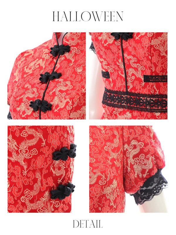 画像37: 【即日発送】【ハロウィン】 緩苺ちゃん着用 パフスリーブチャイナドレス【コスプレ2点セット】【S-XLサイズ/3カラー】(SE01YN)[OF04] (37)