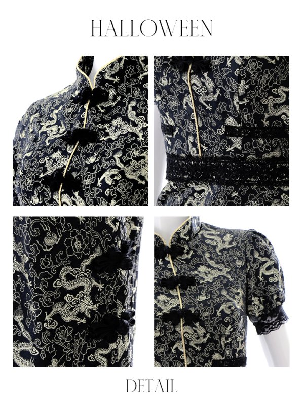 画像45: 【即日発送】【ハロウィン】 緩苺ちゃん着用 パフスリーブチャイナドレス【コスプレ2点セット】【S-XLサイズ/3カラー】(SE01YN)[OF04] (45)