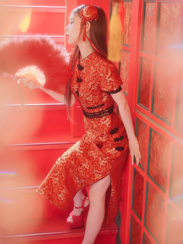 画像26: 【即日発送】【ハロウィン】 緩苺ちゃん着用 パフスリーブチャイナドレス【コスプレ2点セット】【S-XLサイズ/3カラー】(SE01YN)[OF04] (26)