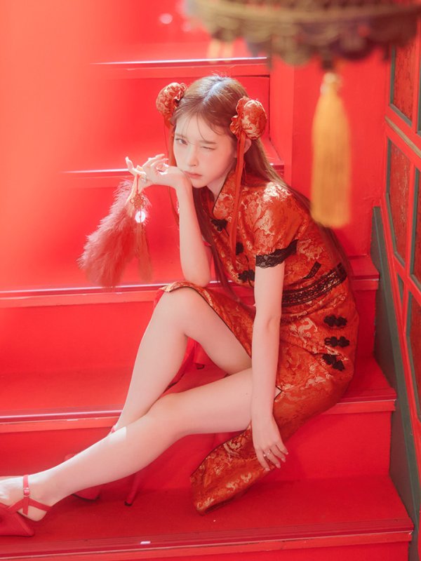 画像29: 【即日発送】【ハロウィン】 緩苺ちゃん着用 パフスリーブチャイナドレス【コスプレ2点セット】【S-XLサイズ/3カラー】(SE01YN)[OF04] (29)