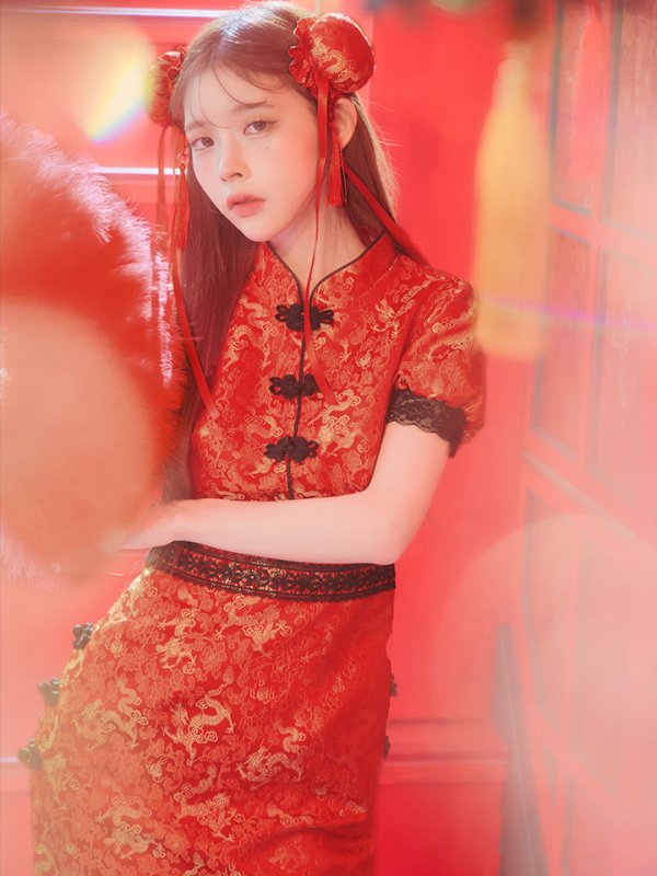 画像30: 【即日発送】【ハロウィン】 緩苺ちゃん着用 パフスリーブチャイナドレス【コスプレ2点セット】【S-XLサイズ/3カラー】(SE01YN)[OF04] (30)