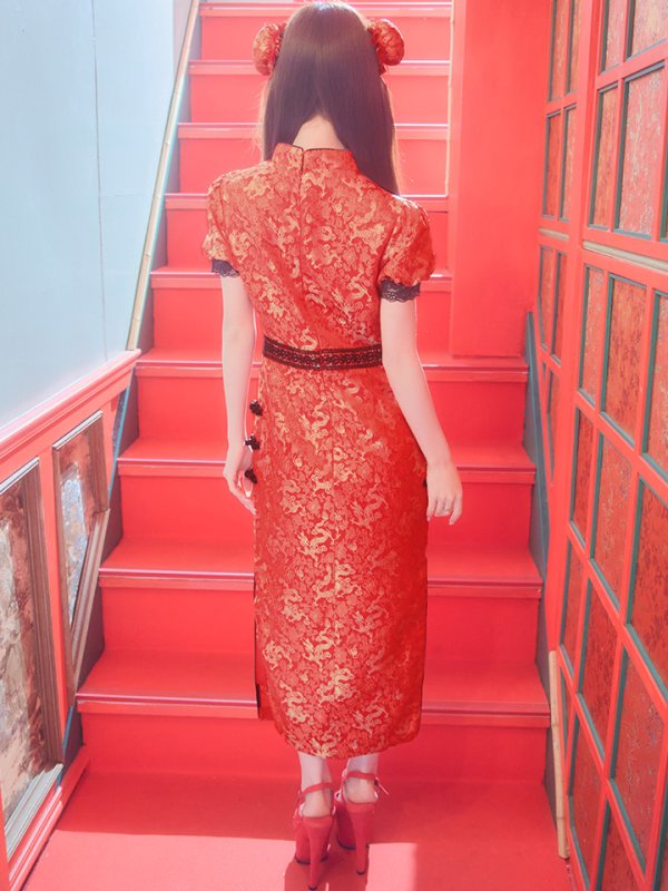 画像32: 【即日発送】【ハロウィン】 緩苺ちゃん着用 パフスリーブチャイナドレス【コスプレ2点セット】【S-XLサイズ/3カラー】(SE01YN)[OF04] (32)