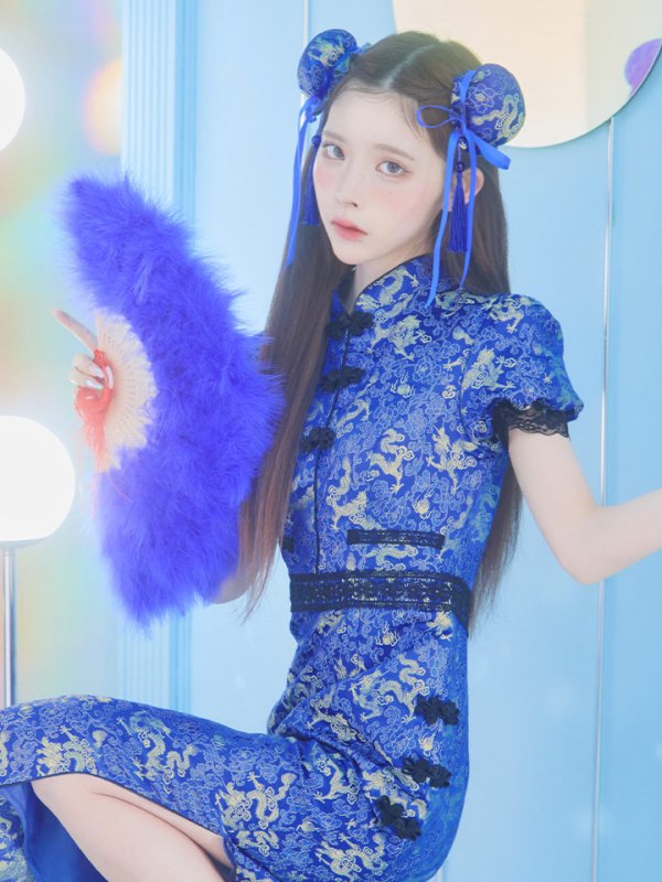 画像4: 【即日発送】【ハロウィン】 緩苺ちゃん着用 パフスリーブチャイナドレス【コスプレ2点セット】【S-XLサイズ/3カラー】(SE01YN)[OF04] (4)