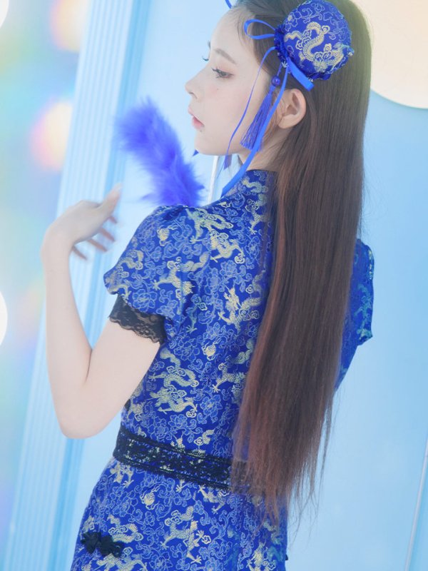 画像9: 【即日発送】【ハロウィン】 緩苺ちゃん着用 パフスリーブチャイナドレス【コスプレ2点セット】【S-XLサイズ/3カラー】(SE01YN)[OF04] (9)