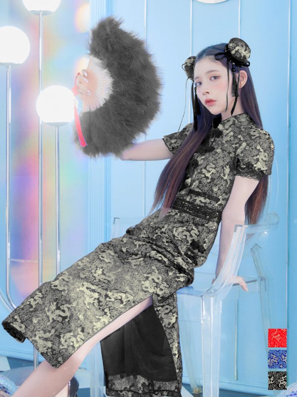 画像16: 【即日発送】【ハロウィン】 緩苺ちゃん着用 パフスリーブチャイナドレス【コスプレ2点セット】【S-XLサイズ/3カラー】(SE01YN)[OF04] (16)