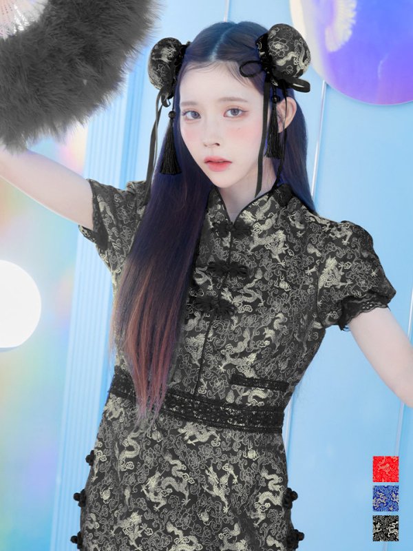 画像17: 【即日発送】【ハロウィン】 緩苺ちゃん着用 パフスリーブチャイナドレス【コスプレ2点セット】【S-XLサイズ/3カラー】(SE01YN)[OF04] (17)