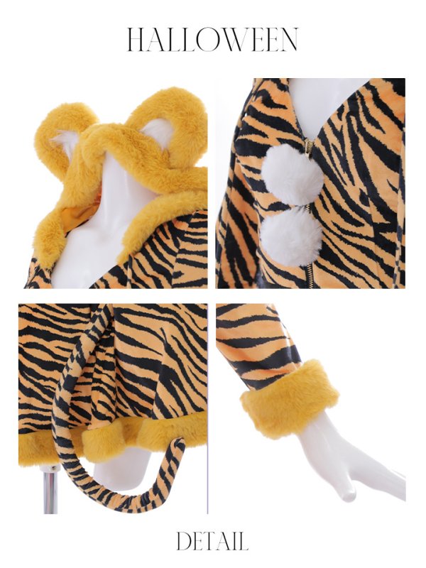 画像20: 【SALE!!】【即日発送】【ハロウィン】 タイガーセットアップ 【コスプレ3点セット】【S-Mサイズ/1カラー】[OF01] (20)