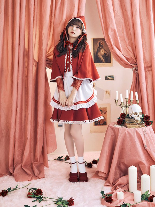 画像2: 【即日発送】【ハロウィン】【LARME/ラルム掲載】赤ずきん【コスプレ3点セット】【S-XLサイズ/1カラー】[YMT] (2)