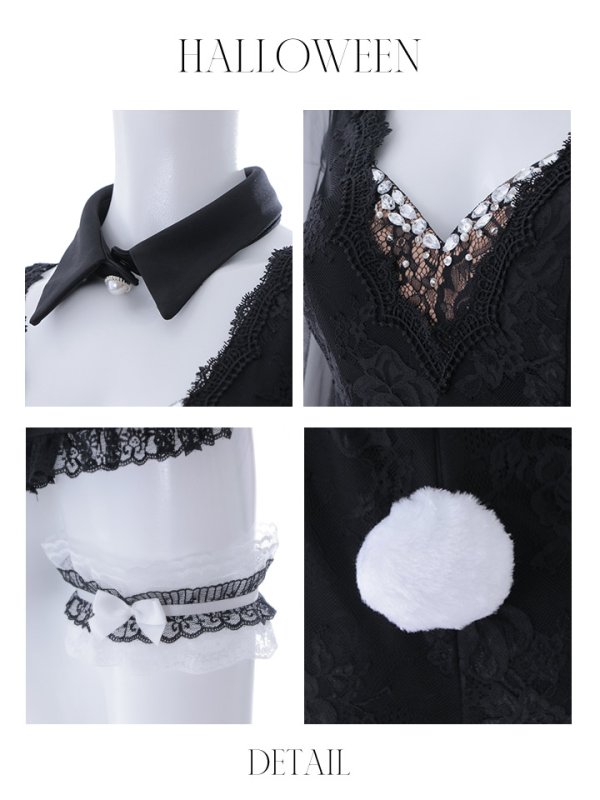 画像35: 【ハロウィン】 レースバニーオールインワン 【コスプレ5点セット】【S-Lサイズ/3カラー】[OF04] (35)