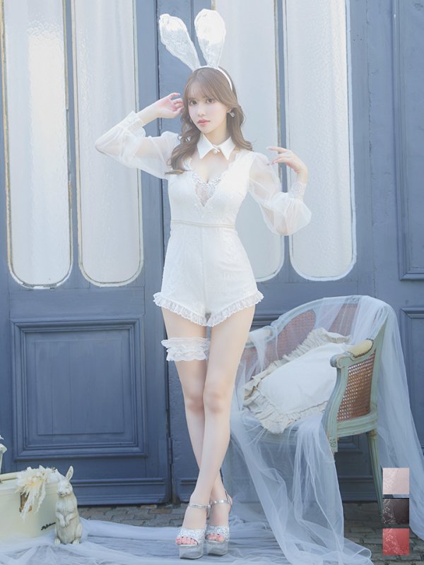 画像2: 【ハロウィン】 レースバニーオールインワン 【コスプレ5点セット】【S-Lサイズ/3カラー】[OF04] (2)