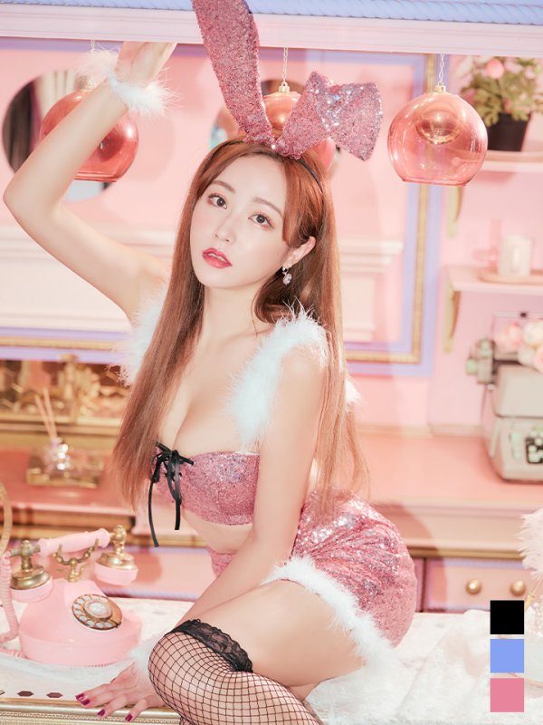 画像2: 【SALE!!】【即日発送】【ハロウィン】スパンコールセットアップバニー 【コスプレ6点セット】【S-Mサイズ/3カラー】[OF01] (2)