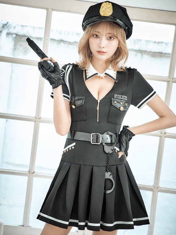 画像2: 【即日発送】【ハロウィン】ポリスフレアワンピース【コスプレ5点セット】【S-XLサイズ】(HC206-SV)[OF04-Bg] (2)
