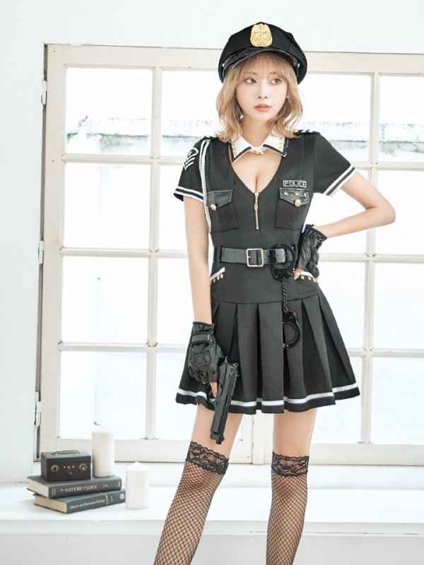 画像3: 【即日発送】【ハロウィン】ポリスフレアワンピース【コスプレ5点セット】【S-XLサイズ】(HC206-SV)[OF04-Bg] (3)