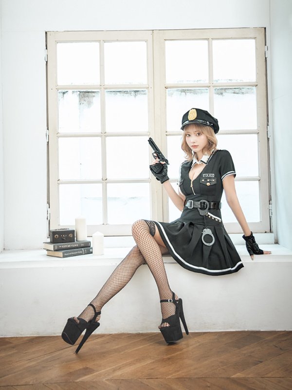 画像9: 【即日発送】【ハロウィン】ポリスフレアワンピース【コスプレ5点セット】【S-XLサイズ】(HC206-SV)[OF04-Bg] (9)