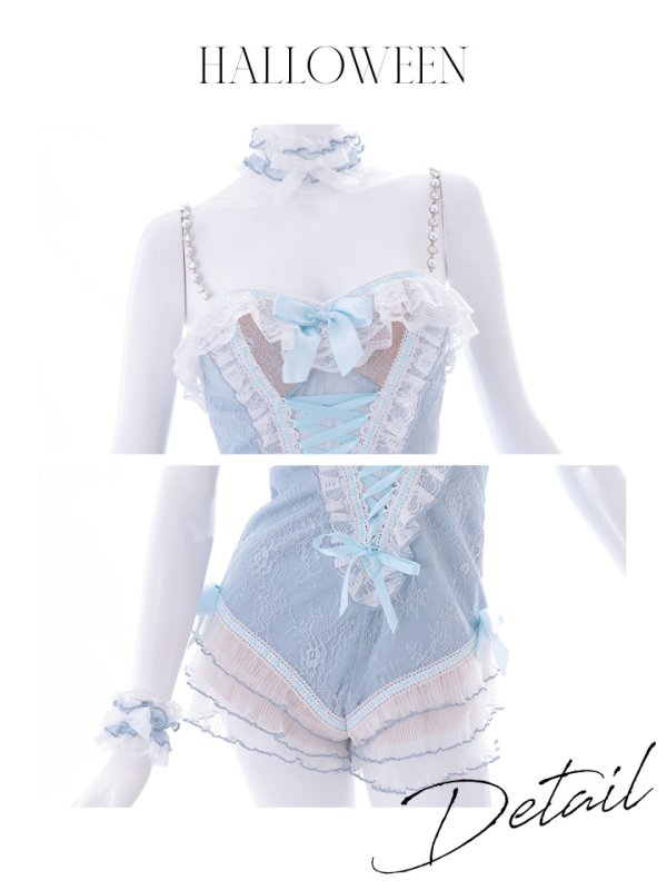 画像40: 【即日発送】【ハロウィン】パールチェーンレースバニーガール【コスプレ7点セット】【S-Lサイズ/3カラー】[OF01] (40)