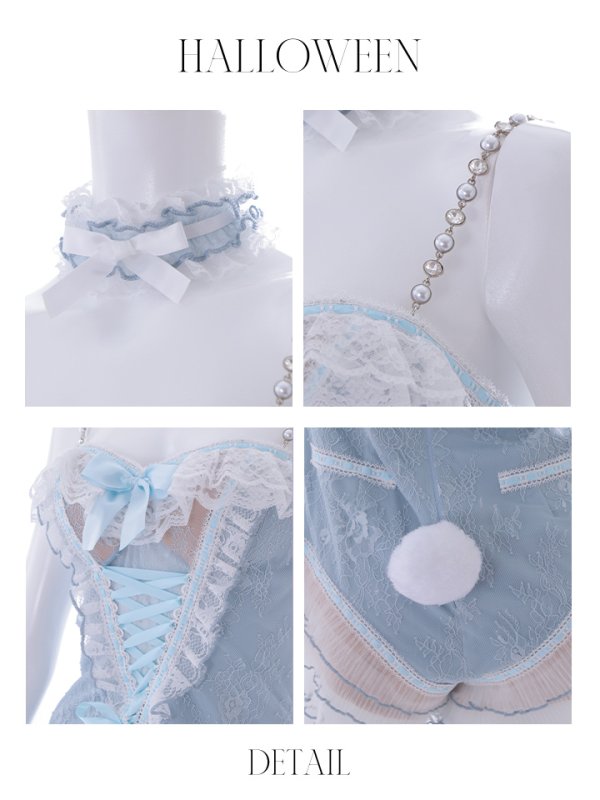 画像41: 【即日発送】【ハロウィン】パールチェーンレースバニーガール【コスプレ7点セット】【S-Lサイズ/3カラー】[OF01] (41)