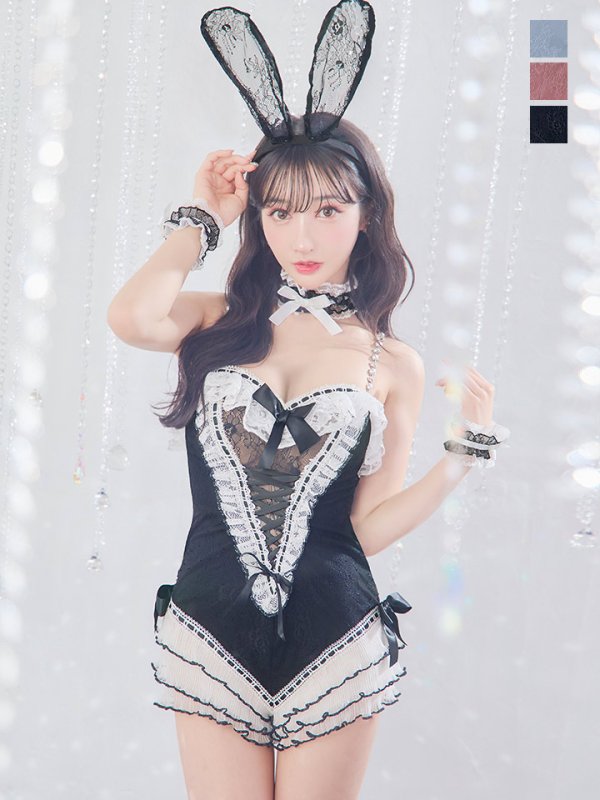 画像28: 【即日発送】【ハロウィン】パールチェーンレースバニーガール【コスプレ7点セット】【S-Lサイズ/3カラー】[OF01] (28)