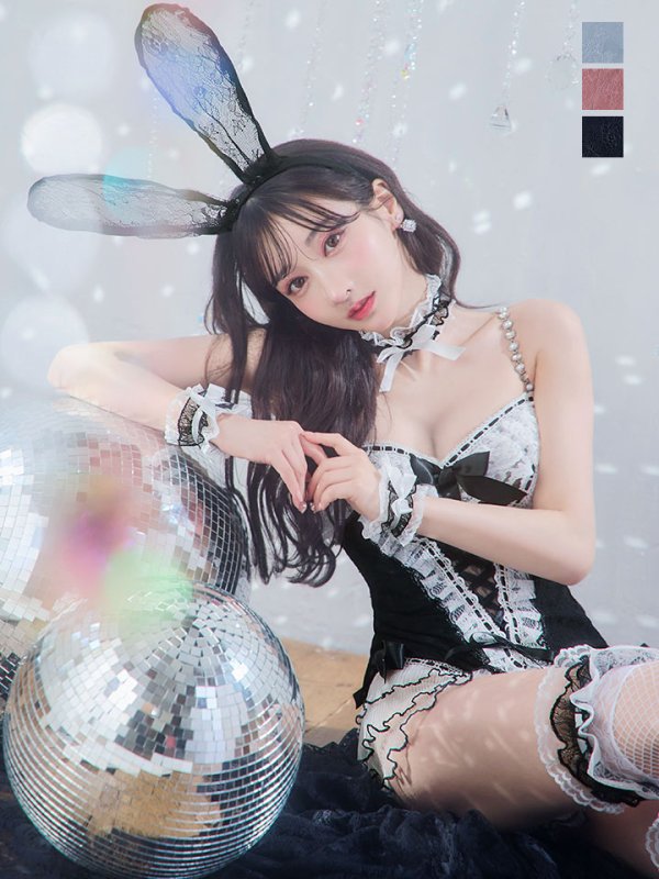 画像29: 【即日発送】【ハロウィン】パールチェーンレースバニーガール【コスプレ7点セット】【S-Lサイズ/3カラー】[OF01] (29)