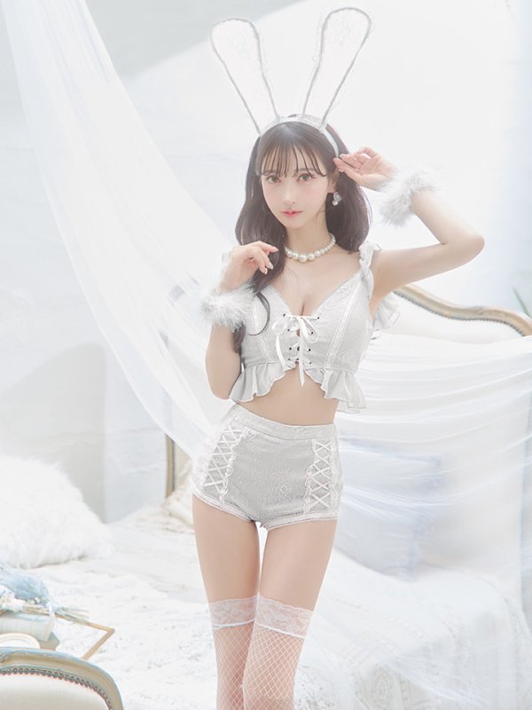 画像2: 【SALE!!】【即日発送】【ハロウィン】 フリルレースバニーセットアップ 【コスプレ6点セット】 【S-Mサイズ/3カラー】[OF01] (2)