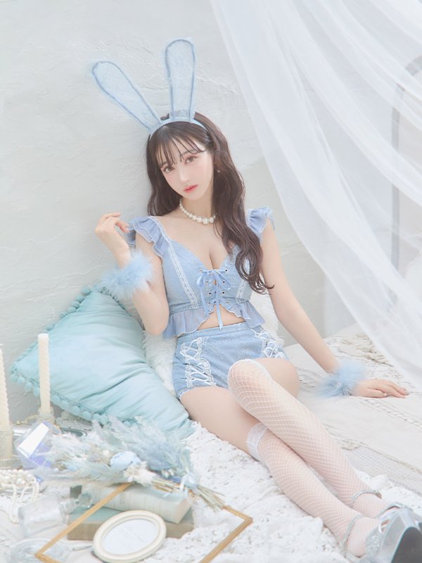 画像14: 【SALE!!】【即日発送】【ハロウィン】 フリルレースバニーセットアップ 【コスプレ6点セット】 【S-Mサイズ/3カラー】[OF01] (14)