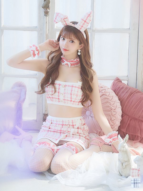 画像2: 【SALE!!】【即日発送】【ハロウィン】 ツイードバニーラップススカートセットアップコスプレ【コスプレ7点セット】【S-Mサイズ/2カラー】[HC03] (2)