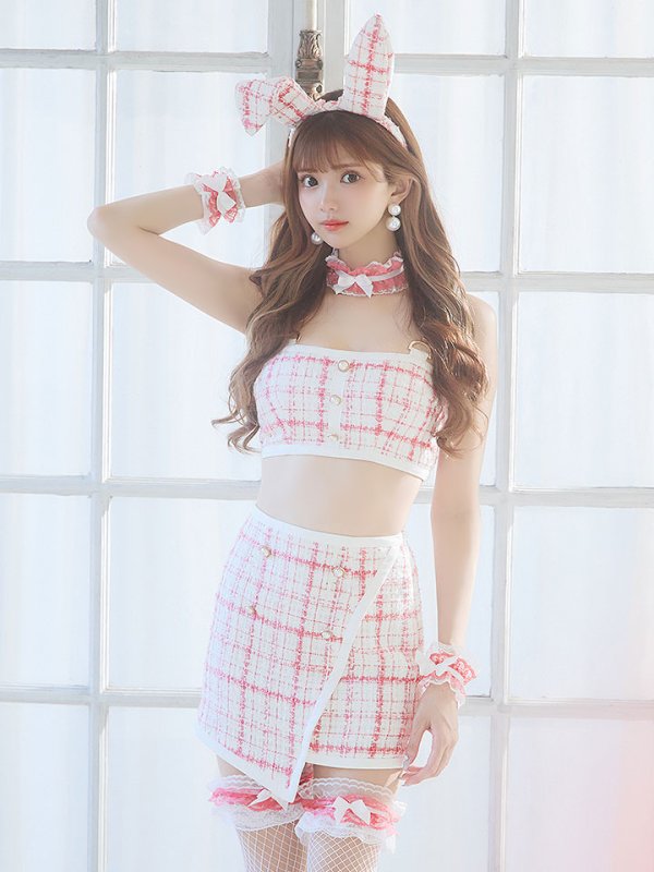 画像4: 【SALE!!】【即日発送】【ハロウィン】 ツイードバニーラップススカートセットアップコスプレ【コスプレ7点セット】【S-Mサイズ/2カラー】[HC03] (4)