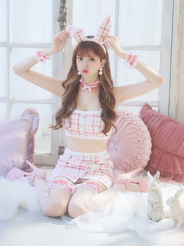 画像6: 【SALE!!】【即日発送】【ハロウィン】 ツイードバニーラップススカートセットアップコスプレ【コスプレ7点セット】【S-Mサイズ/2カラー】[HC03] (6)