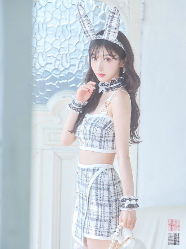 画像3: 【SALE!!】【即日発送】【ハロウィン】 ツイードバニーラップススカートセットアップコスプレ【コスプレ7点セット】【S-Mサイズ/2カラー】[OF01] (3)