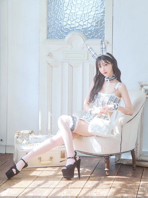 画像6: 【SALE!!】【即日発送】【ハロウィン】 ツイードバニーラップススカートセットアップコスプレ【コスプレ7点セット】【S-Mサイズ/2カラー】[OF01] (6)