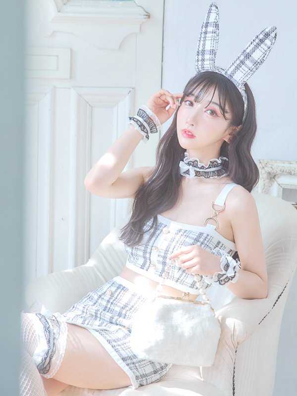 画像7: 【SALE!!】【即日発送】【ハロウィン】 ツイードバニーラップススカートセットアップコスプレ【コスプレ7点セット】【S-Mサイズ/2カラー】[OF01] (7)