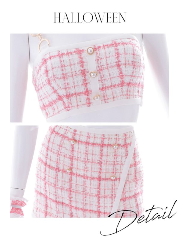 画像21: 【SALE!!】【即日発送】【ハロウィン】 ツイードバニーラップススカートセットアップコスプレ【コスプレ7点セット】【S-Mサイズ/2カラー】[OF01] (21)