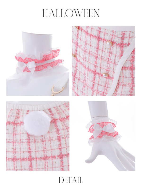 画像22: 【SALE!!】【即日発送】【ハロウィン】 ツイードバニーラップススカートセットアップコスプレ【コスプレ7点セット】【S-Mサイズ/2カラー】[OF01] (22)