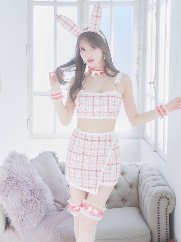 画像4: 【SALE!!】【即日発送】【ハロウィン】 ツイードバニーラップススカートセットアップコスプレ【コスプレ7点セット】【S-Mサイズ/2カラー】[OF01] (4)