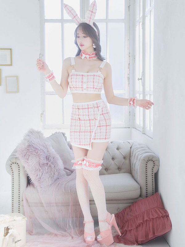 画像5: 【SALE!!】【即日発送】【ハロウィン】 ツイードバニーラップススカートセットアップコスプレ【コスプレ7点セット】【S-Mサイズ/2カラー】[OF01] (5)