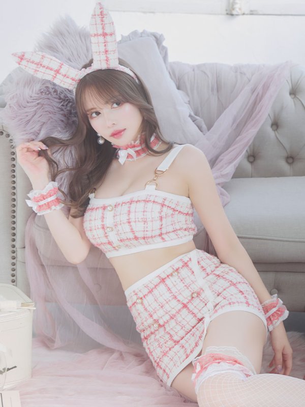 画像6: 【SALE!!】【即日発送】【ハロウィン】 ツイードバニーラップススカートセットアップコスプレ【コスプレ7点セット】【S-Mサイズ/2カラー】[OF01] (6)