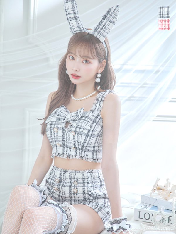 画像8: 【SALE!!】【即日発送】【ハロウィン】ツイードバニーセットアップ（パンツ&スカートタイプ）【コスプレ6点セット】 【XS-Mサイズ/2カラー】[OF04] (8)