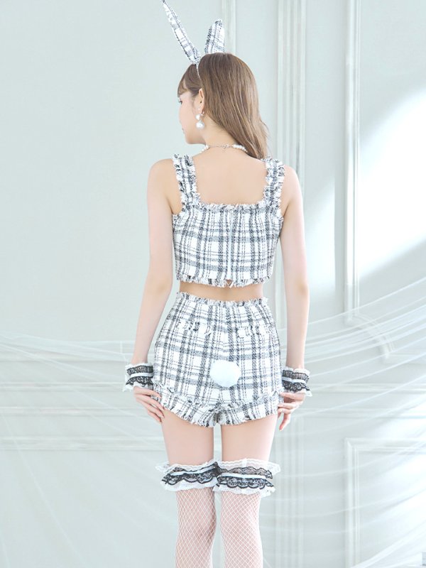 画像17: 【SALE!!】【即日発送】【ハロウィン】ツイードバニーリボンセットアップ（パンツ）【コスプレ6点セット】 【XS-Mサイズ/2カラー】[OF04] (17)