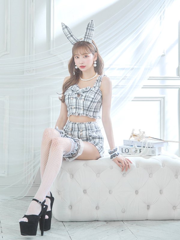 画像20: 【SALE!!】【即日発送】【ハロウィン】ツイードバニーセットアップ（パンツ&スカートタイプ）【コスプレ6点セット】 【XS-Mサイズ/2カラー】[OF04] (20)