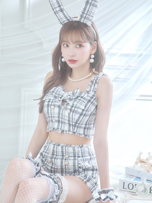 画像21: 【SALE!!】【即日発送】【ハロウィン】ツイードバニーセットアップ（パンツ&スカートタイプ）【コスプレ6点セット】 【XS-Mサイズ/2カラー】[OF04] (21)