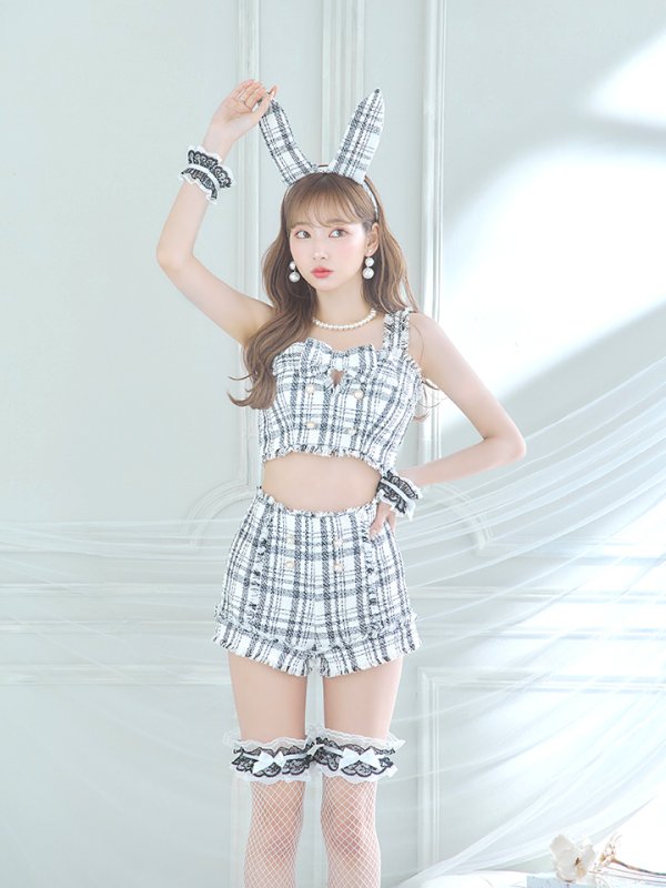 画像22: 【SALE!!】【即日発送】【ハロウィン】ツイードバニーリボンセットアップ（パンツ）【コスプレ6点セット】 【XS-Mサイズ/2カラー】[OF04] (22)