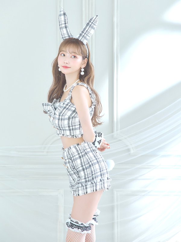 画像22: 【SALE!!】【即日発送】【ハロウィン】ツイードバニーセットアップ（パンツ&スカートタイプ）【コスプレ6点セット】 【XS-Mサイズ/2カラー】[OF04] (22)