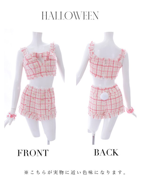 画像36: 【SALE!!】【即日発送】【ハロウィン】ツイードバニーセットアップ（パンツ&スカートタイプ）【コスプレ6点セット】 【XS-Mサイズ/2カラー】[OF04] (36)