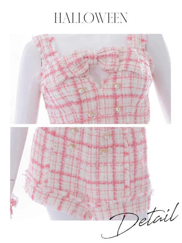 画像37: 【SALE!!】【即日発送】【ハロウィン】ツイードバニーセットアップ（パンツ&スカートタイプ）【コスプレ6点セット】 【XS-Mサイズ/2カラー】[OF04] (37)